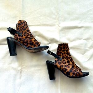 RAG & BONE Wyatt Brown Beige Cowhide Leopard Open Toe Heel Sandals Size 37